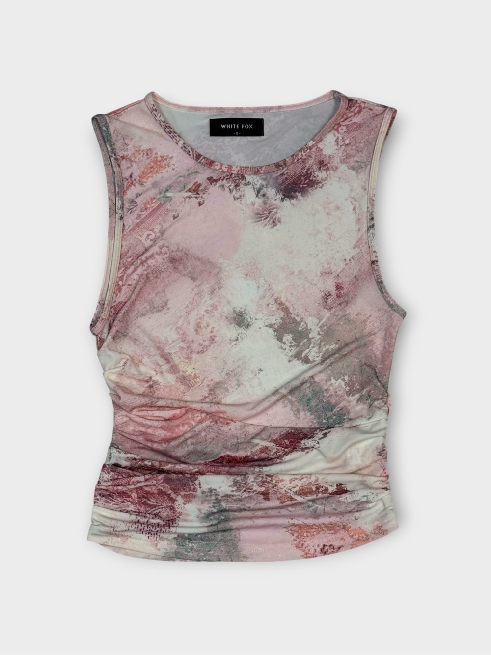White Fox Abstract Painterly Print Ruched Tank — Size S
